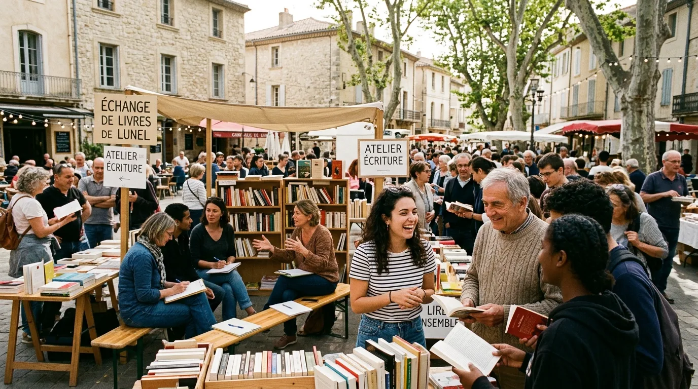 Habitants participant à la distribution gratuite de livres