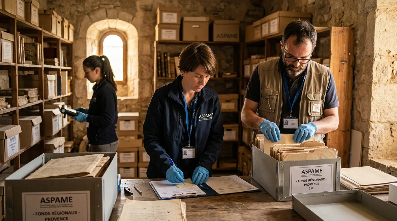 Équipe de l'ASPAME en mission de collecte d'archives sur le terrain