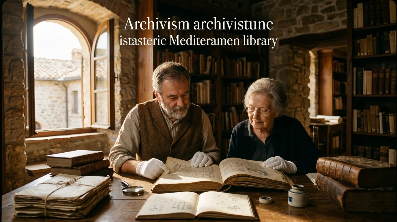 Archiviste et passionnés consultant des documents historiques méditerranéens