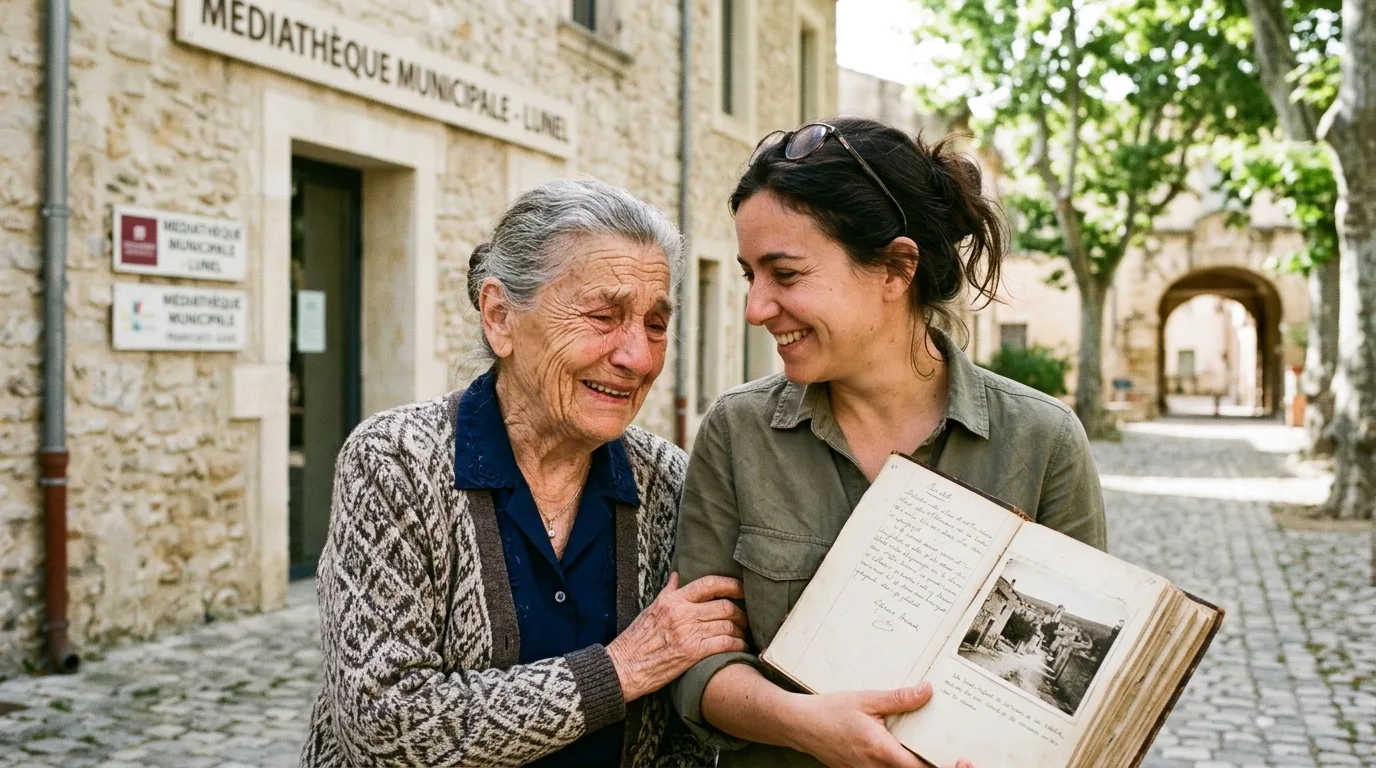 Habitant du Pays de Lunel consultant des archives familiales restituées par l'ASPAME